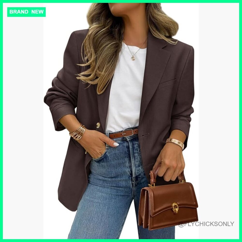 Business Casual Blazer with Pockets, Notch Lapel, Open Front